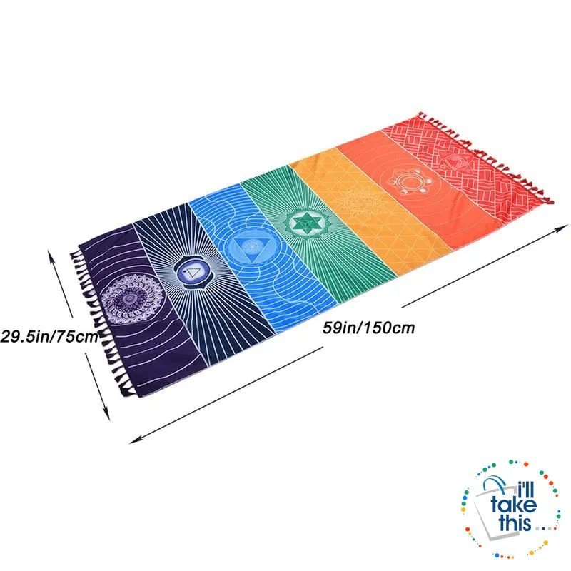 🧘 7 Chakra Colored, Mandala Blanket/Rainbow Stripes Tapestry Yoga Mats - Ideal for Yoga, Pilates Class