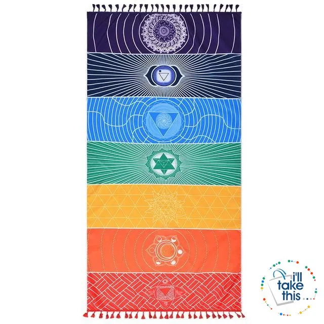🧘 7 Chakra Colored, Mandala Blanket/Rainbow Stripes Tapestry Yoga Mats - Ideal for Yoga, Pilates Class