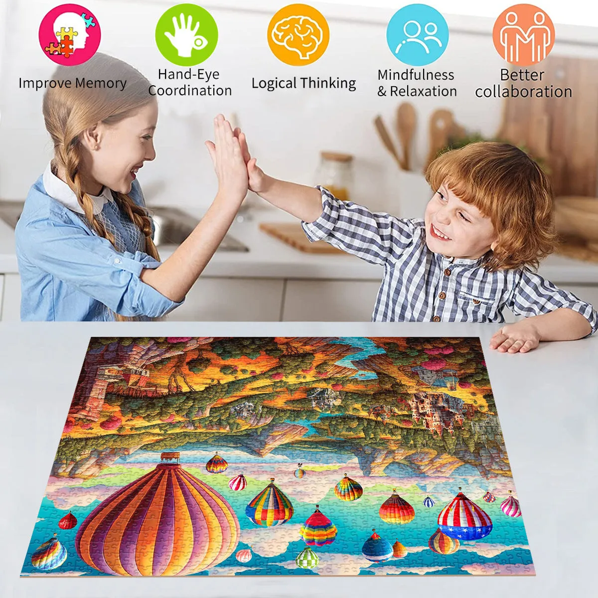 1000-Piece Hot Air Balloon Adventure Jigsaw Puzzle for Adults | High Difficulty | Scenic Puzzle for Relaxation & Cognitive Enhancement