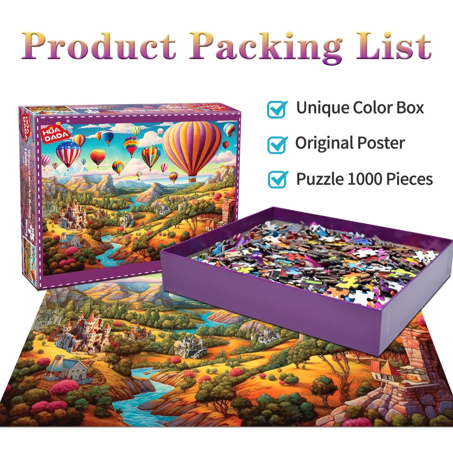 1000-Piece Hot Air Balloon Adventure Jigsaw Puzzle for Adults | High Difficulty | Scenic Puzzle for Relaxation & Cognitive Enhancement