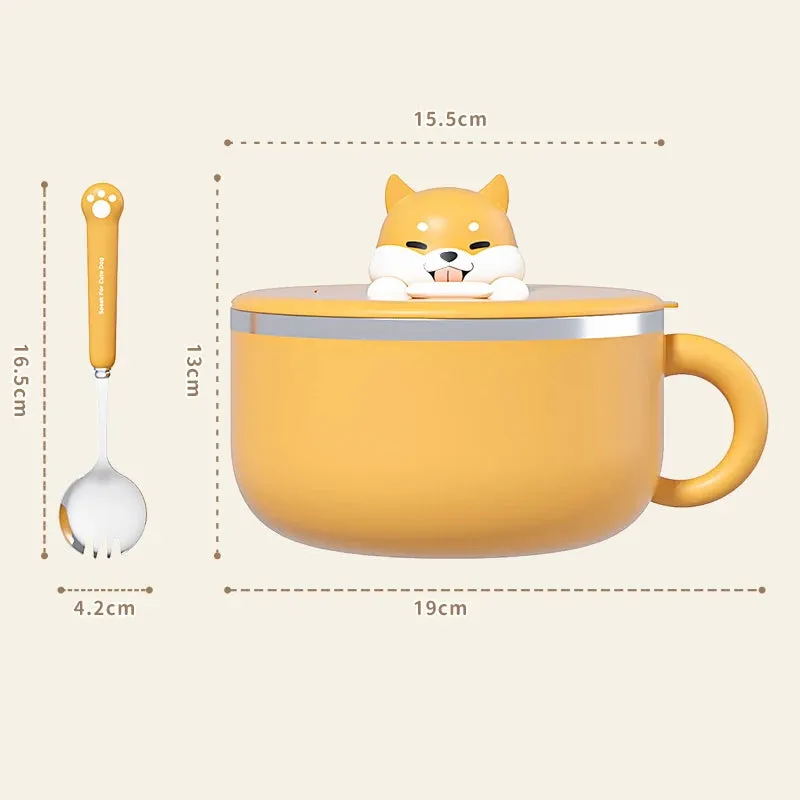 1.2l Cartoon Dog Noodle Bowl With Lid and Spoon