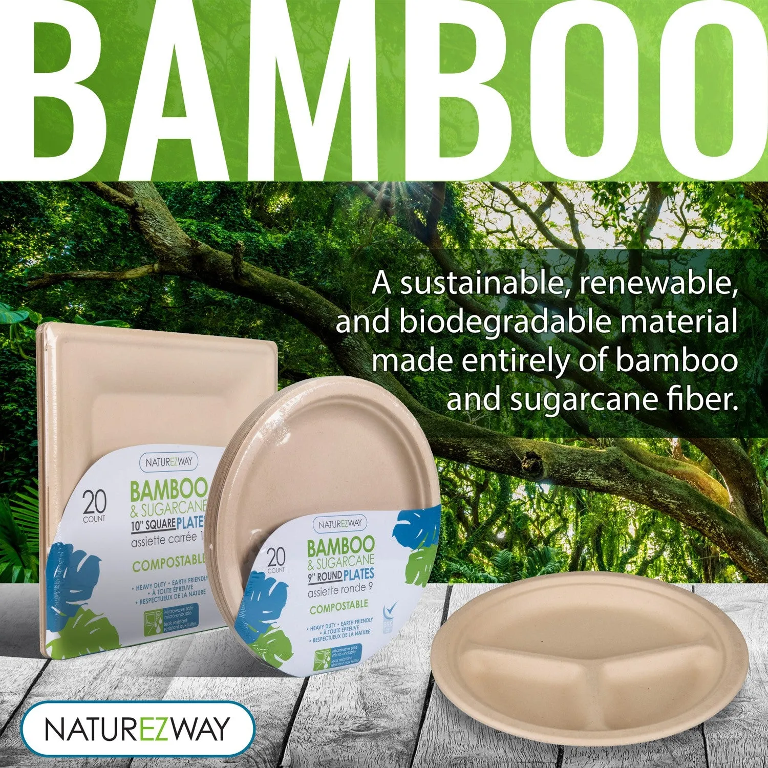 (20 PACK) 6" Inch Bamboo 11.oz Round Bowls