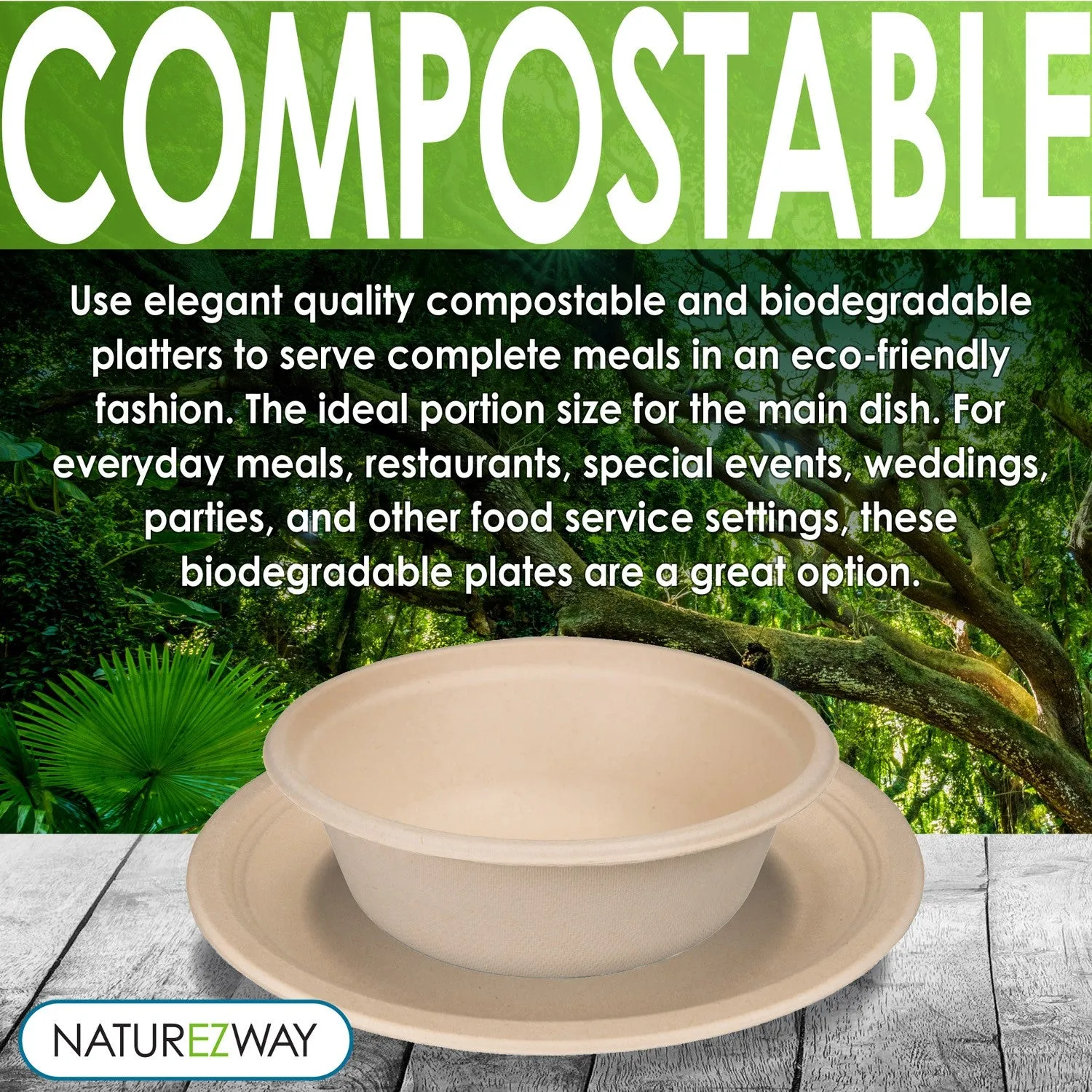 (20 PACK) 6" Inch Bamboo 11.oz Round Bowls