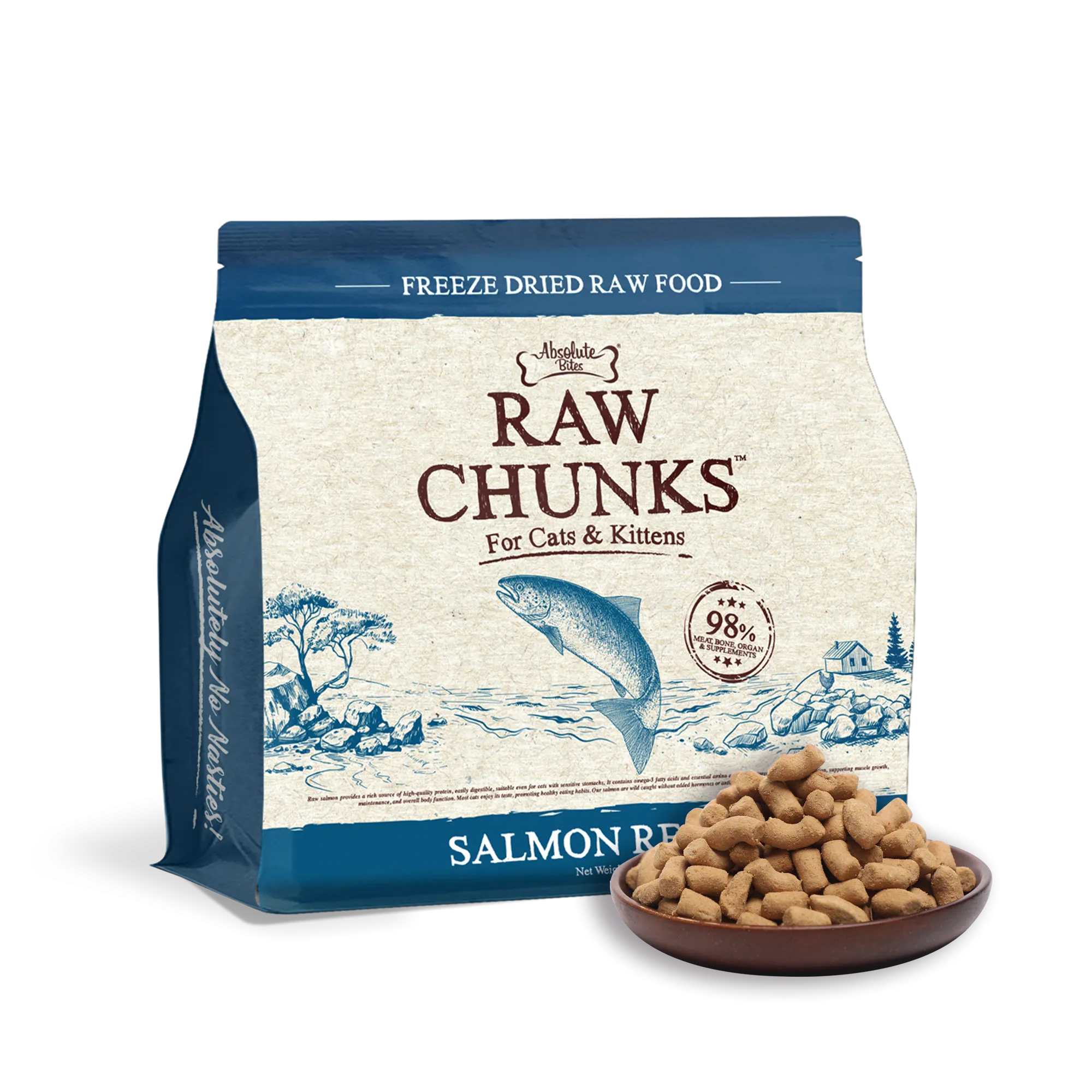 Absolute Bites Raw Chunks Freeze Dried Raw Food for Cats & Kittens - Salmon Recipe (280g)