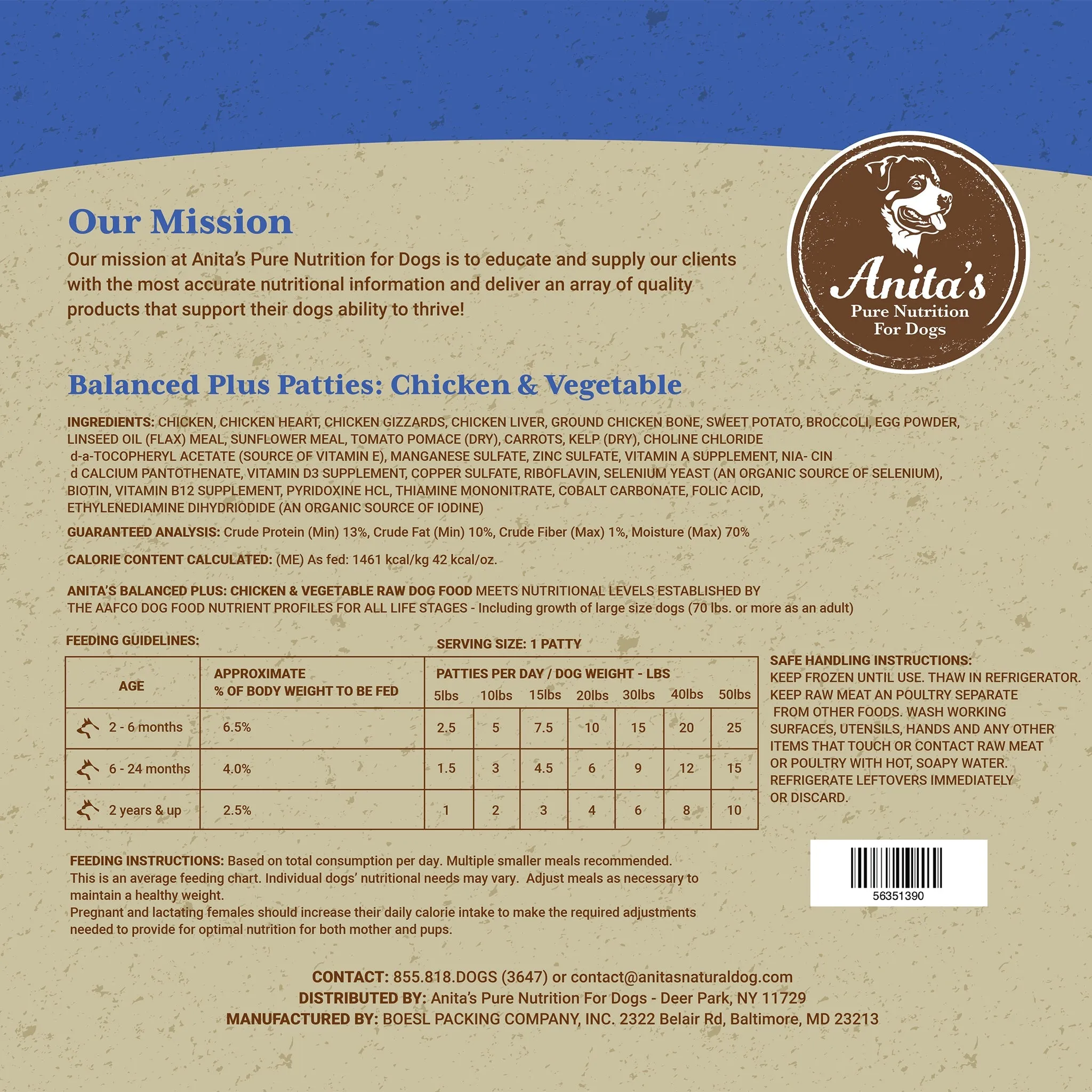 Anita's Pure Nutrition Balanced Plus Patties: Chicken & Vegetable 5 lbs.