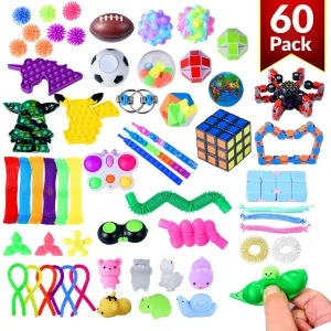 Boxgear Fidget Toys for Kids – 60pcs Fidgets Toys Kit for Girls and Boys - Sensory Toys for Focus and Concentration - Fidget Toys Kids for Goodie Bags, Classroom Prizes – Colorful Design