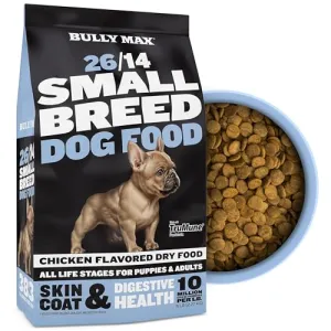 Bully Max 26/14 Small Breed Dry Dog Food for Skin, Coat & Sensitive Stomach - Chicken & Rice, Dry Soft Kibble Bites for Puppies, Adult & Senior Dogs - Natural French Bulldog Puppy Food, 5 lbs