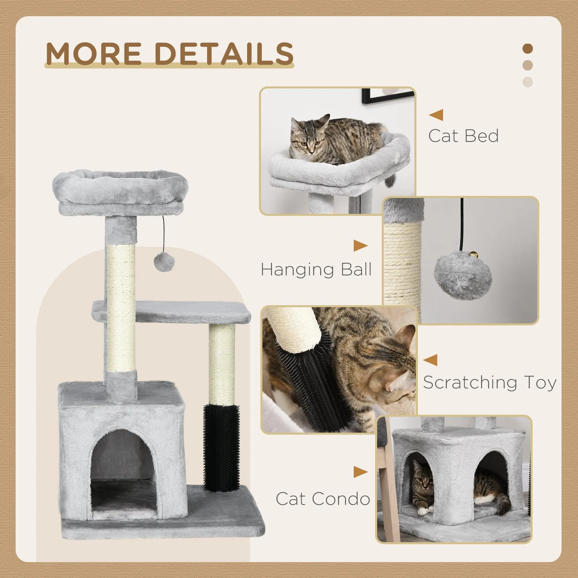 Cat Tree Climbing Activity Center w/ Scratchers, 85cm - Grey