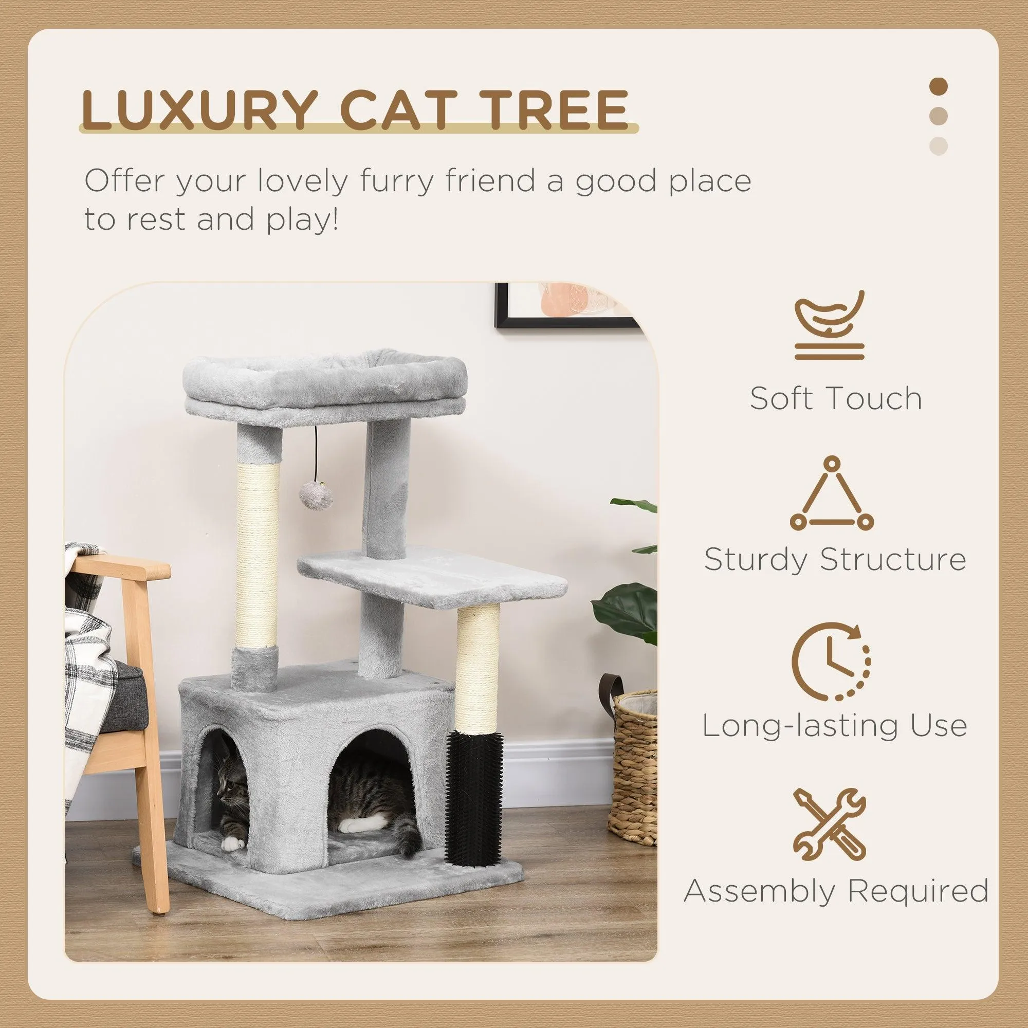 Cat Tree Climbing Activity Center w/ Scratchers, 85cm - Grey
