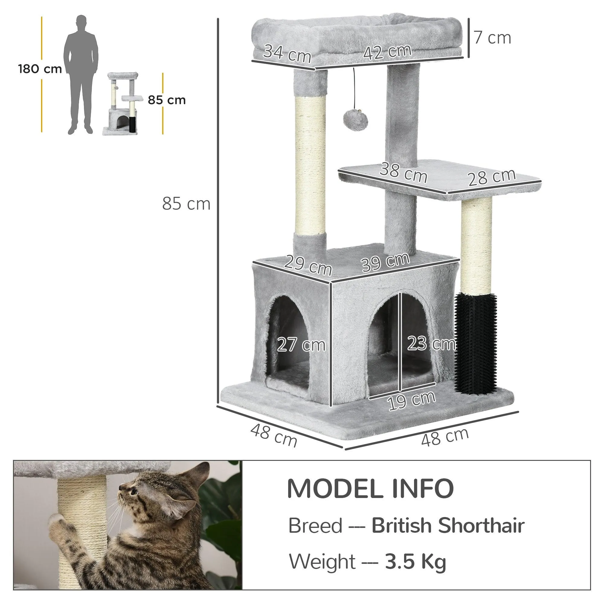 Cat Tree Climbing Activity Center w/ Scratchers, 85cm - Grey