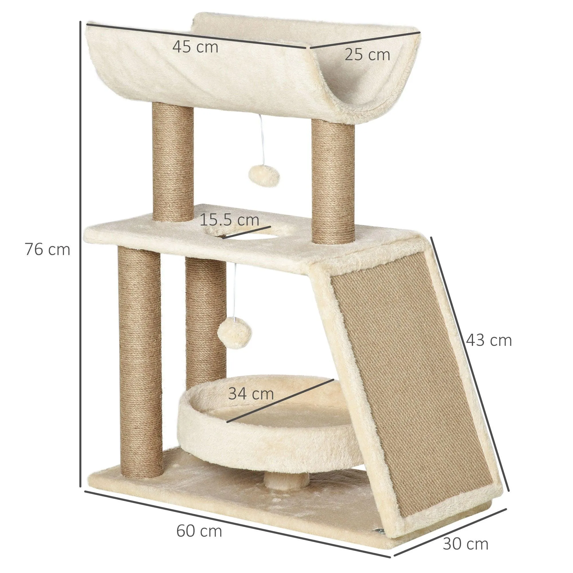 Cat Tree with Scratching Posts, 76cm - Light Brown