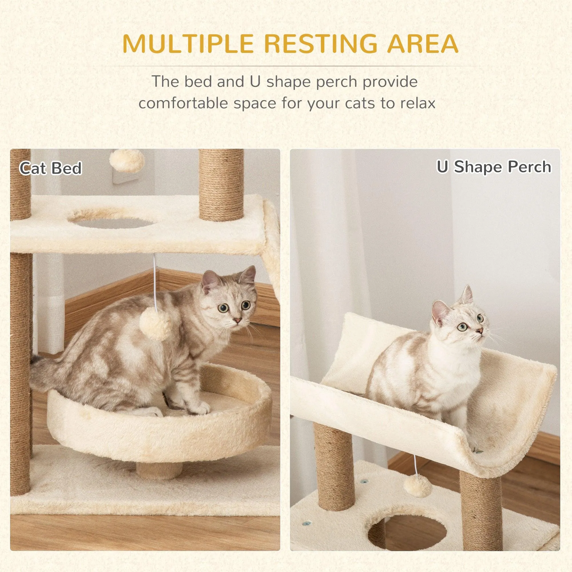 Cat Tree with Scratching Posts, 76cm - Light Brown