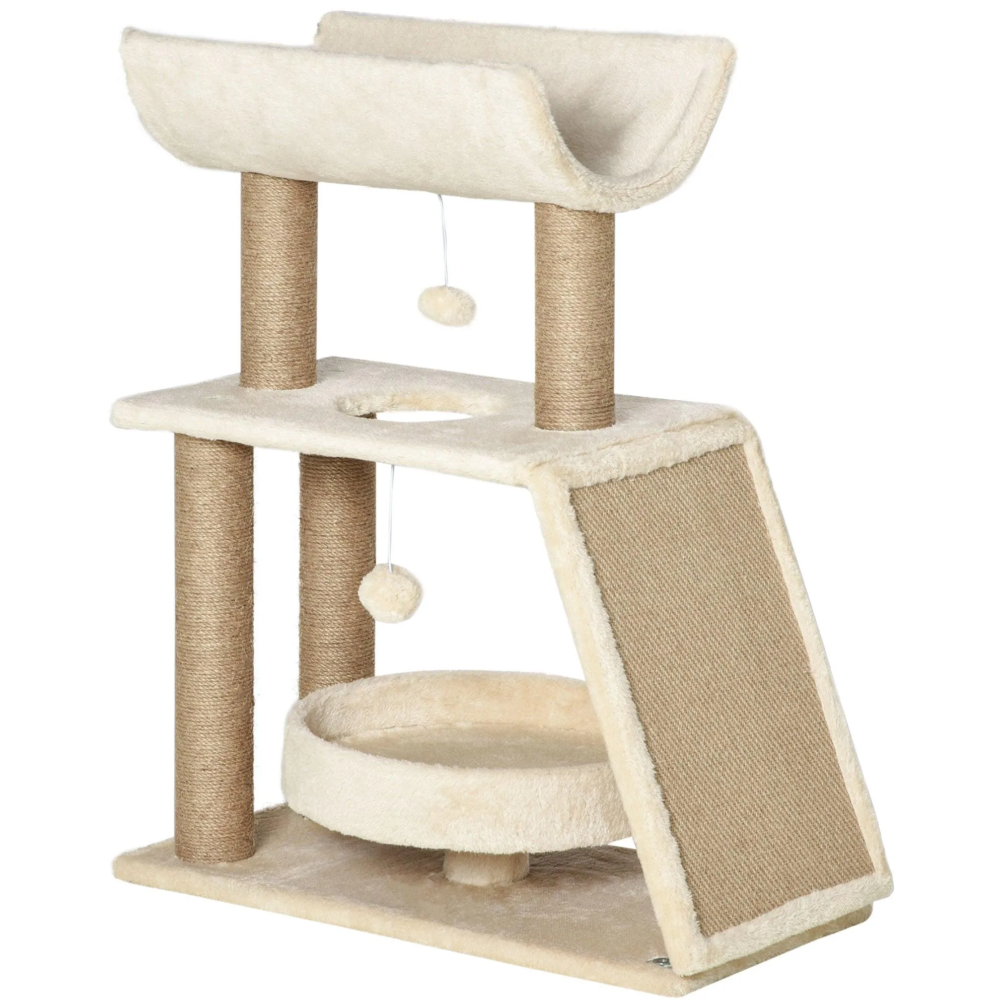 Cat Tree with Scratching Posts, 76cm - Light Brown