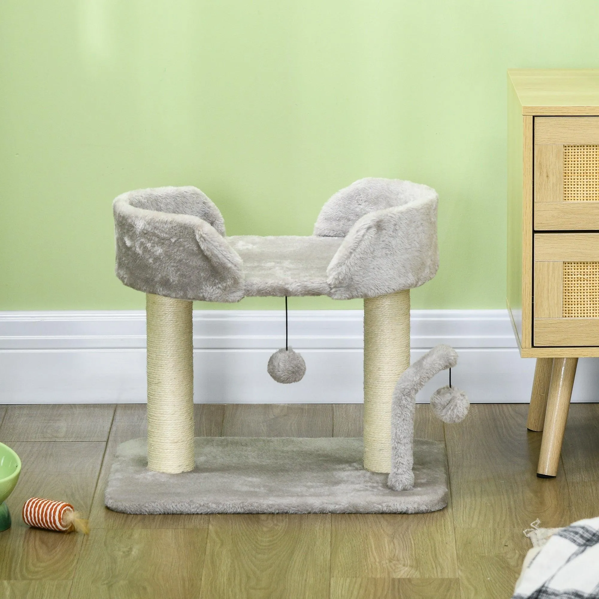 Cat Tree with Toy Balls and Sisal Scratching Post, 42cm - Light Grey