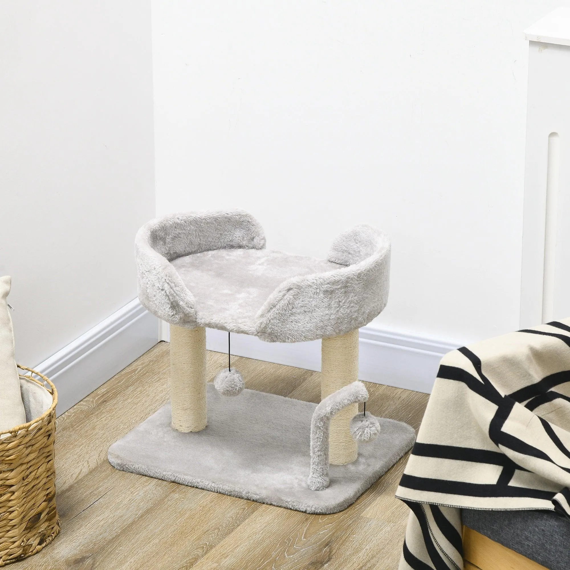 Cat Tree with Toy Balls and Sisal Scratching Post, 42cm - Light Grey