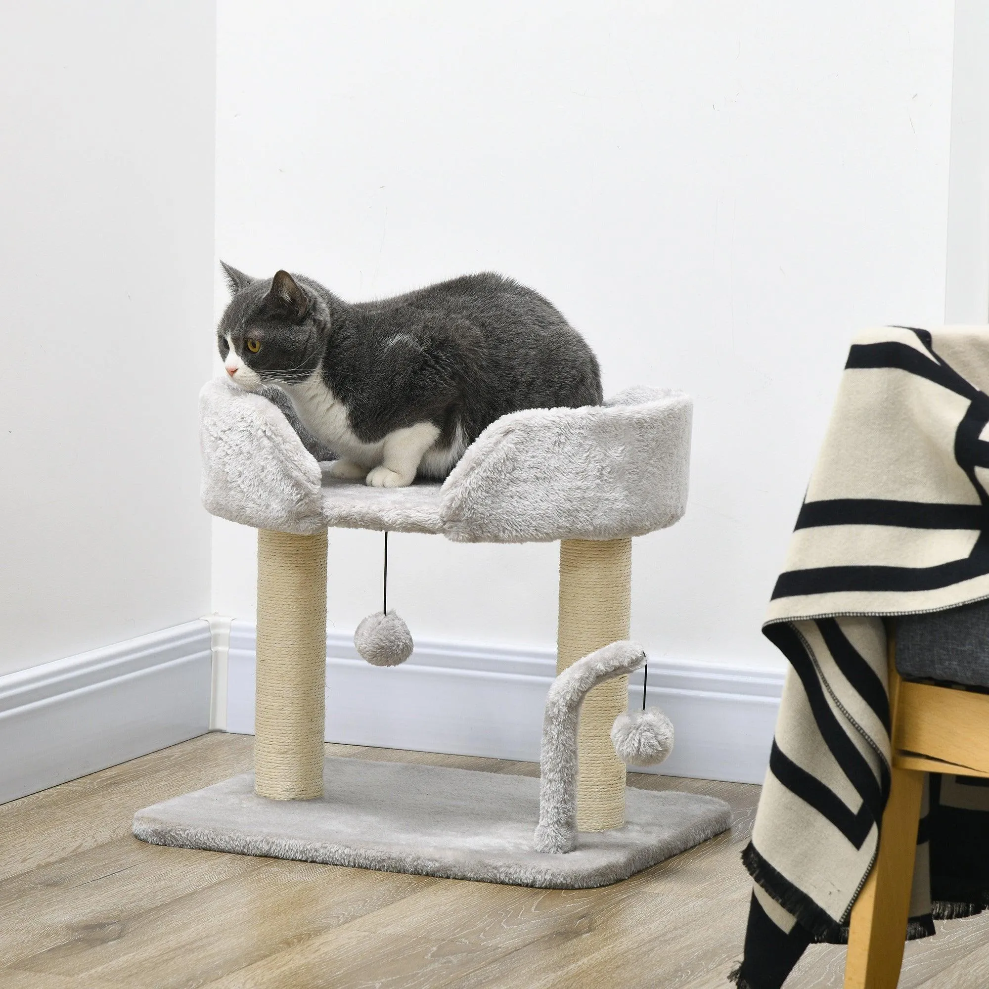 Cat Tree with Toy Balls and Sisal Scratching Post, 42cm - Light Grey