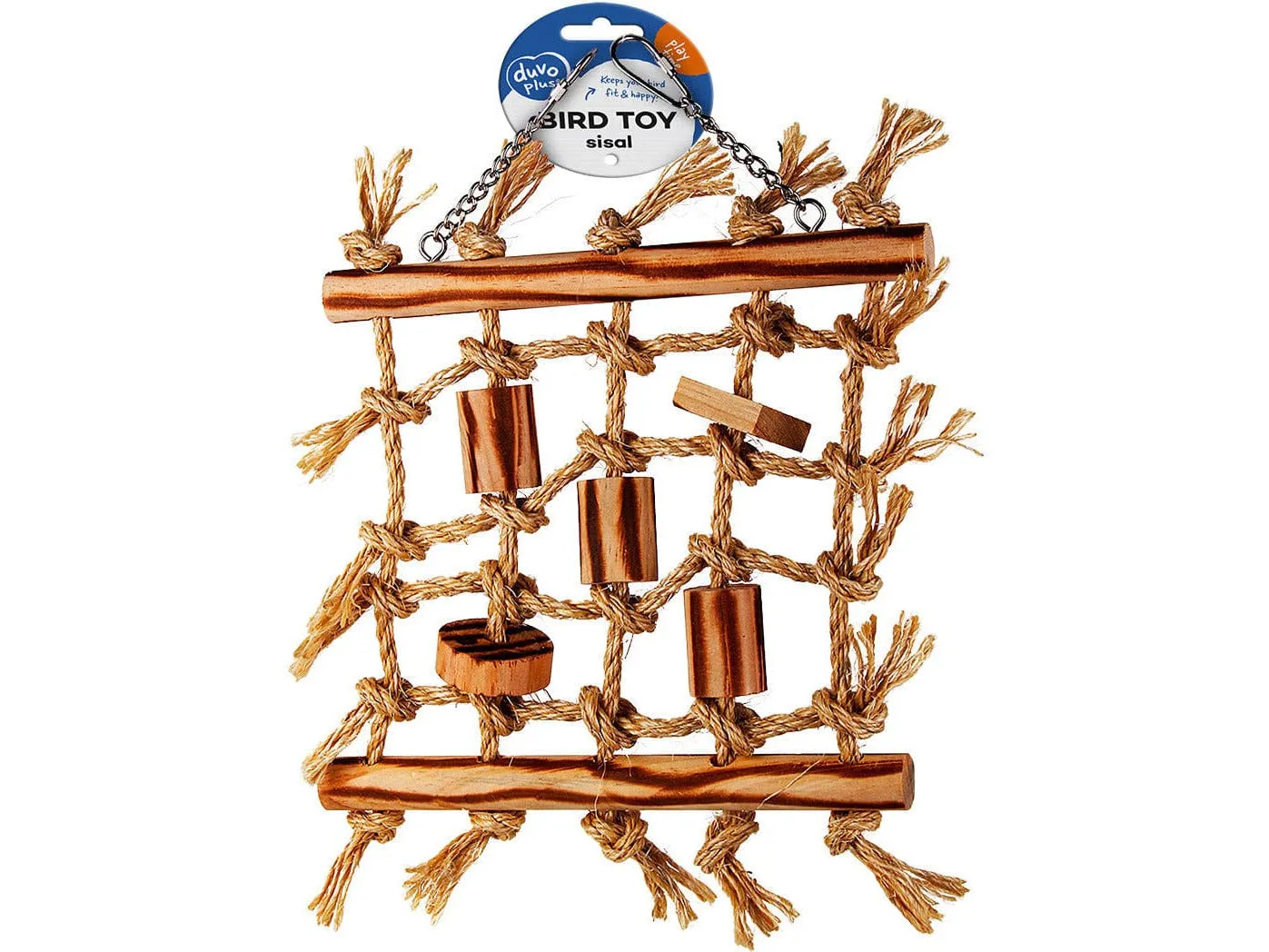 Climbing net in sisal and wooden bbq blocks 36x26x4cm beige