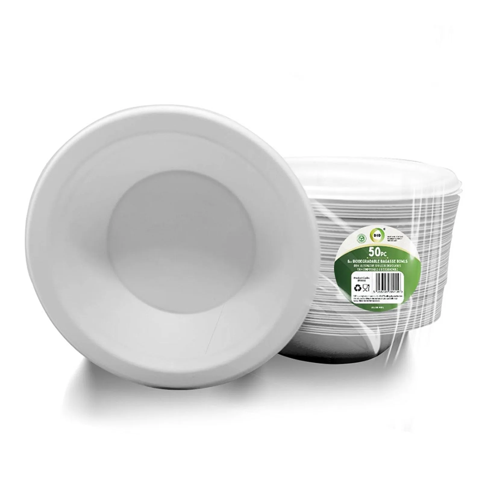 DID Biodegradable 8oz Bagasse Bowls 50 Pack