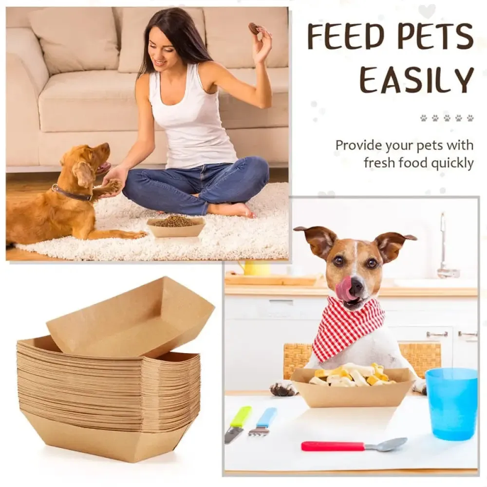 Eco-friendly Convenient Paper Serving Food Tray for Dog Feeding Bowls - 100pcs