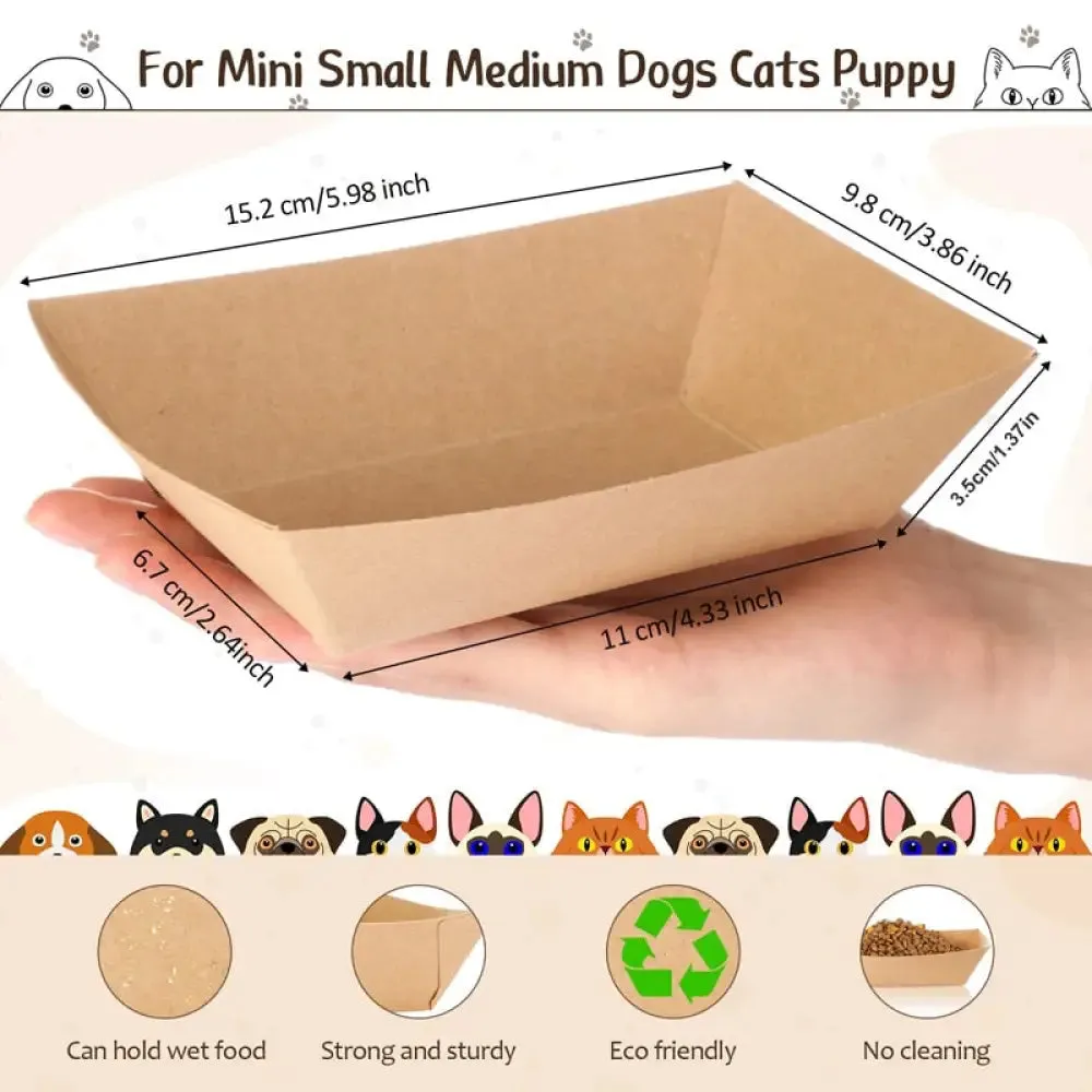 Eco-friendly Convenient Paper Serving Food Tray for Dog Feeding Bowls - 100pcs