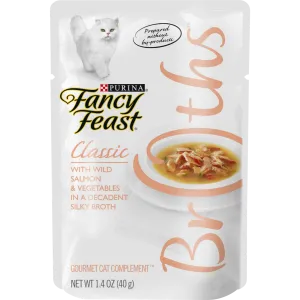 Fancy Feast Classic Broths with Wild Salmon & Vegetables Supplemental Cat Food Pouches, 1.4-oz