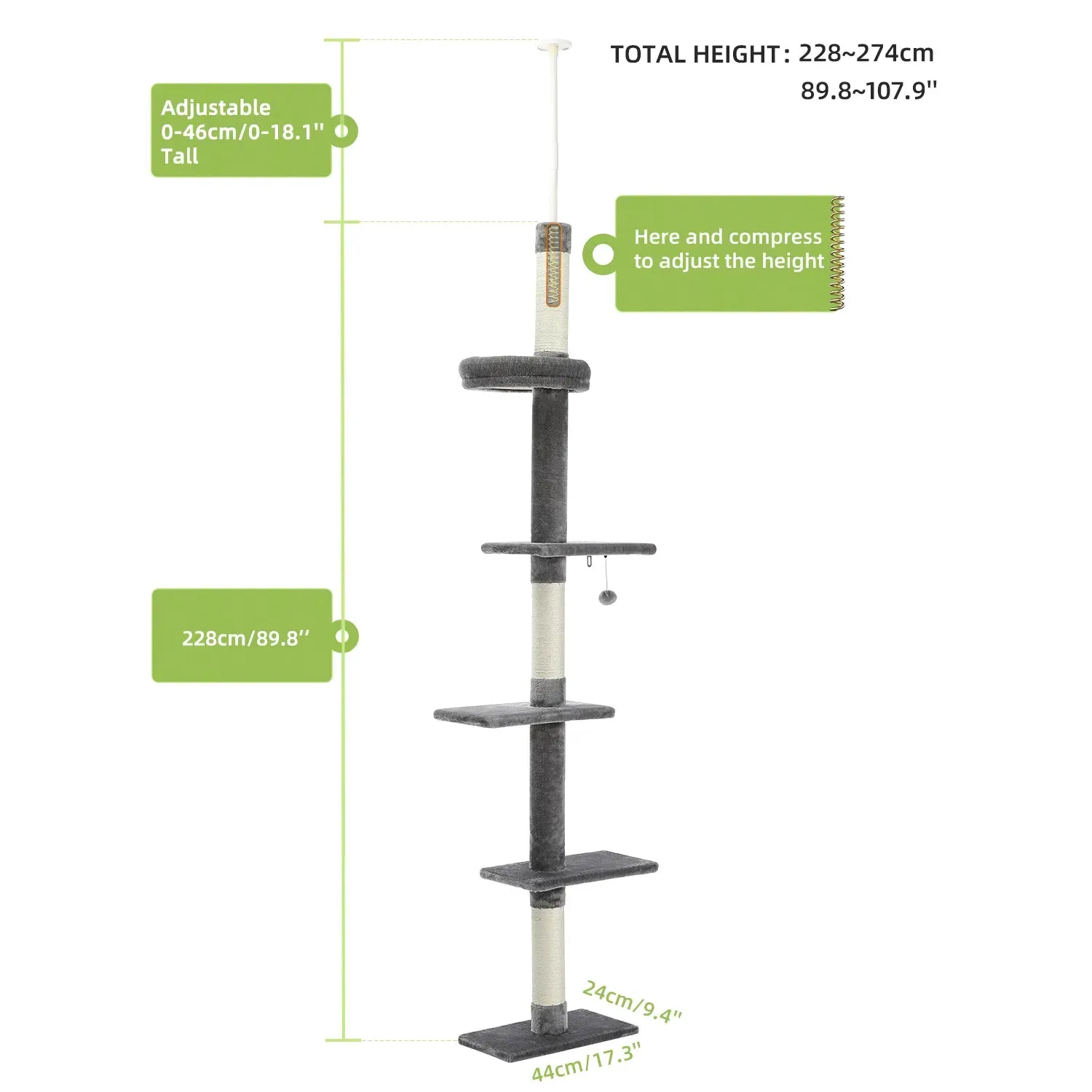 Floor to Ceiling Cactus Shape Adjustable Cat Tree