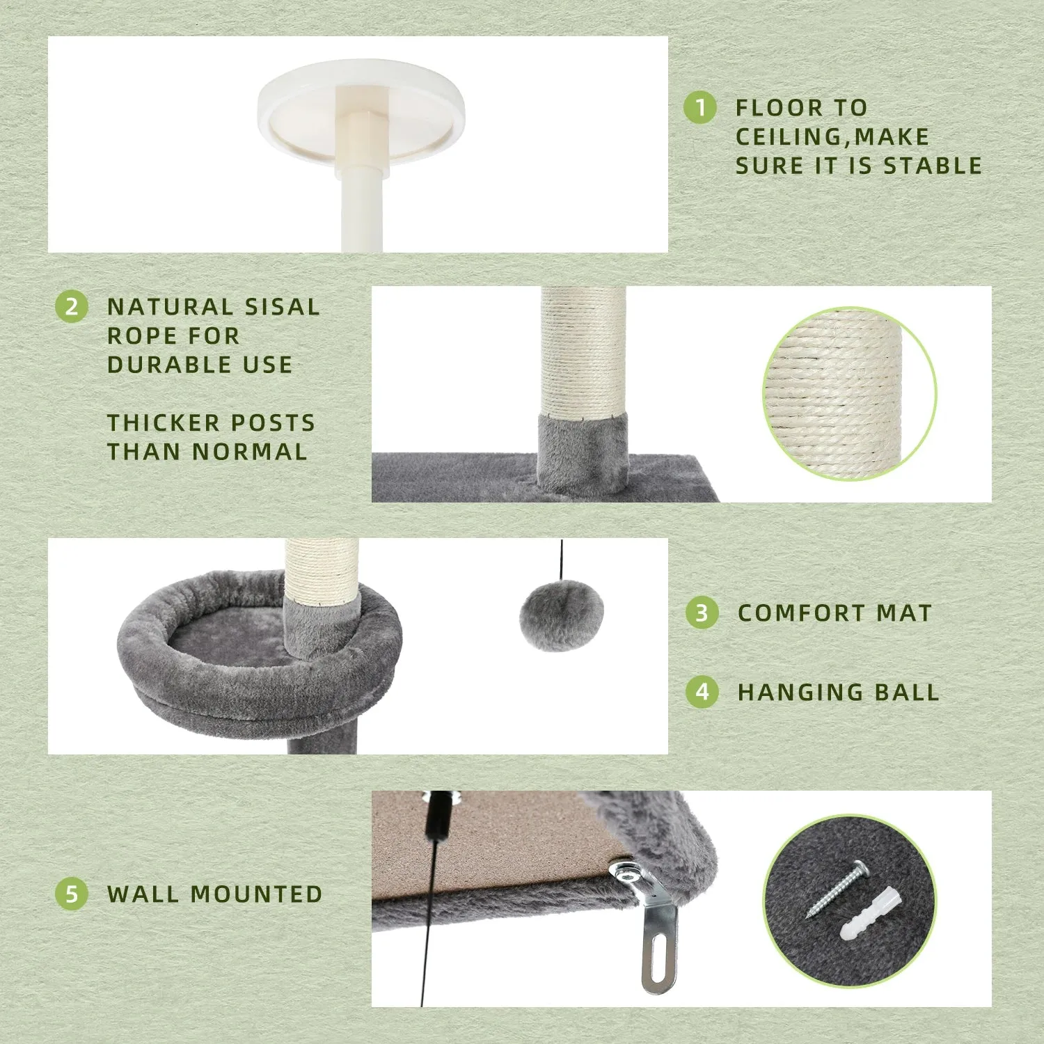 Floor to Ceiling Cactus Shape Adjustable Cat Tree