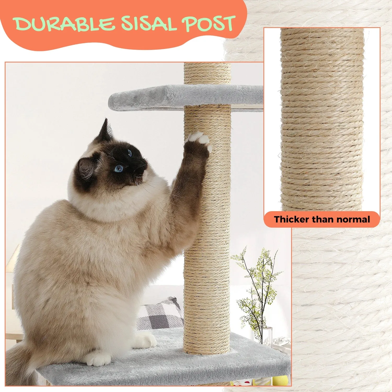 Floor to Ceiling Cactus Shape Adjustable Cat Tree