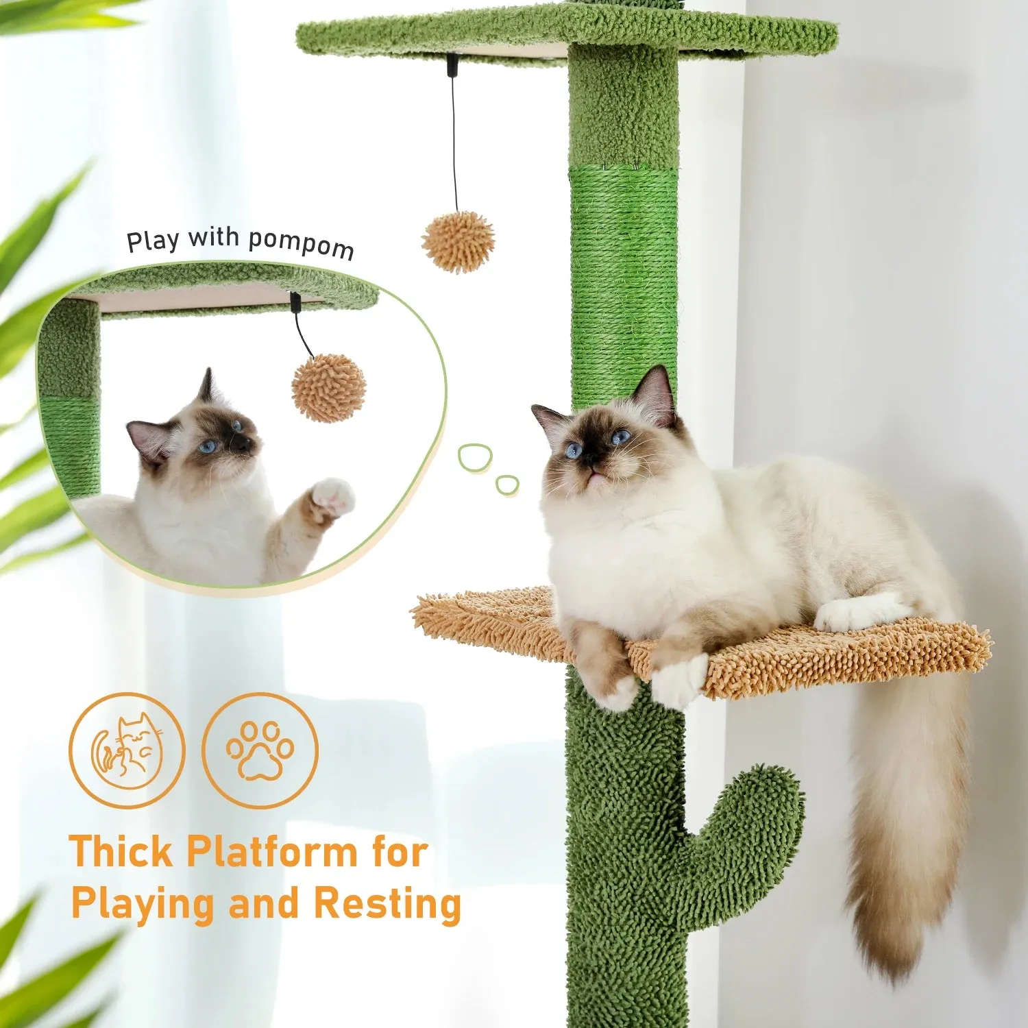 Floor to Ceiling Cactus Shape Adjustable Cat Tree