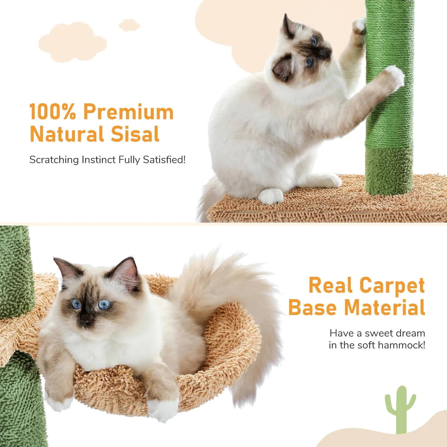 Floor to Ceiling Cactus Shape Adjustable Cat Tree