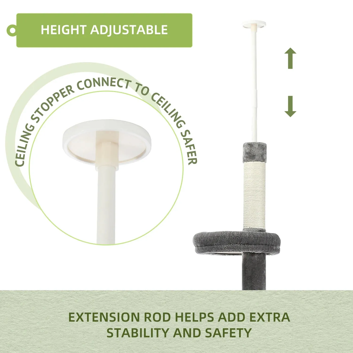 Floor to Ceiling Cactus Shape Adjustable Cat Tree