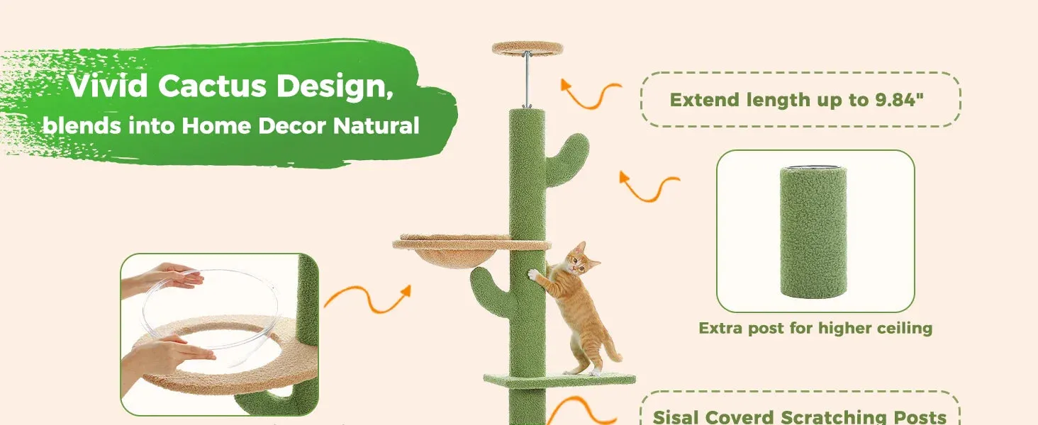 Floor-to-Ceiling Cat Tree - 228-274cm Tall Cat Climbing Tower