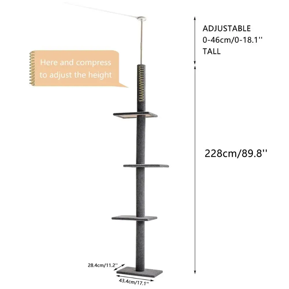 Floor-to-Ceiling Cat Tree - 228-274cm Tall Cat Climbing Tower