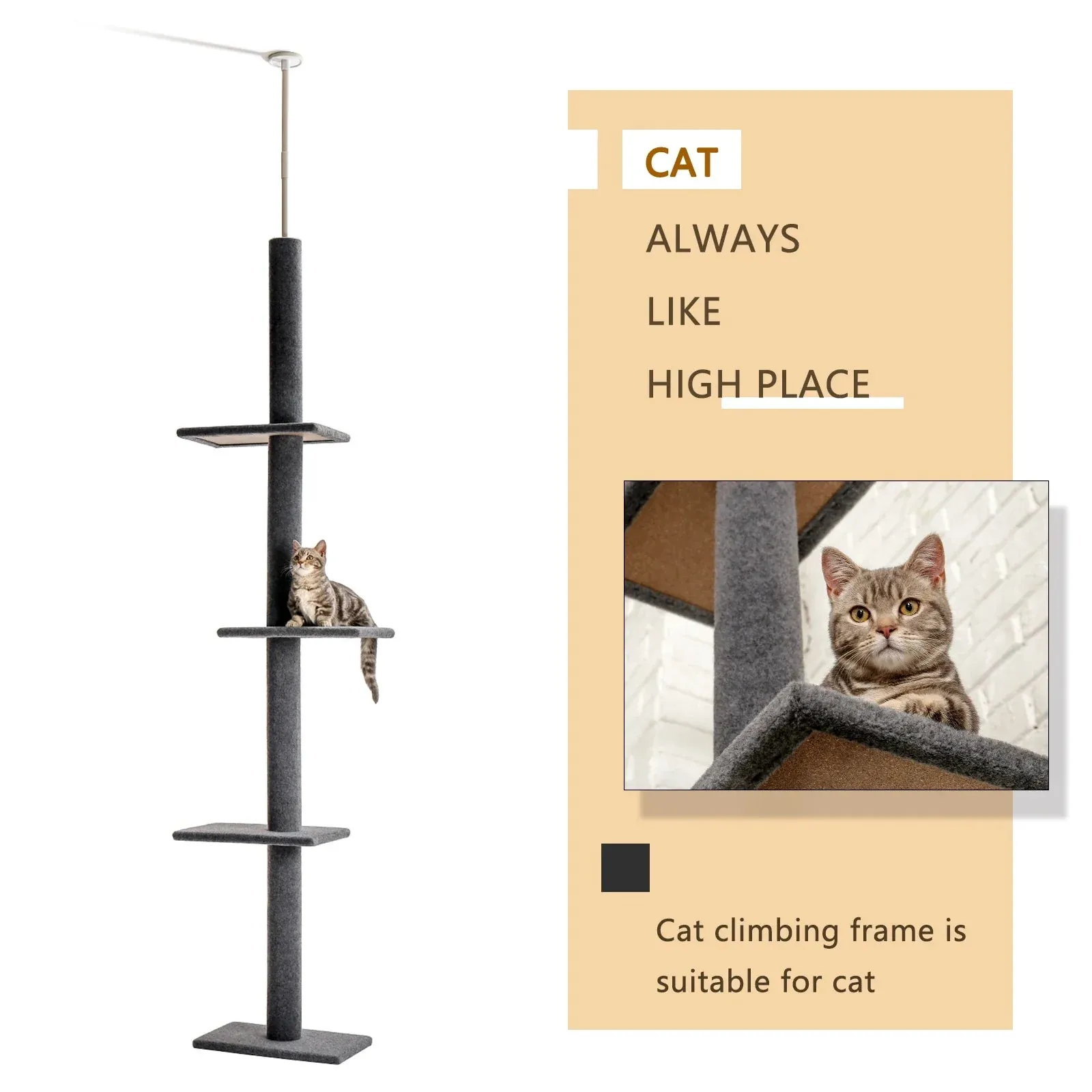 Floor-to-Ceiling Cat Tree - 228-274cm Tall Cat Climbing Tower