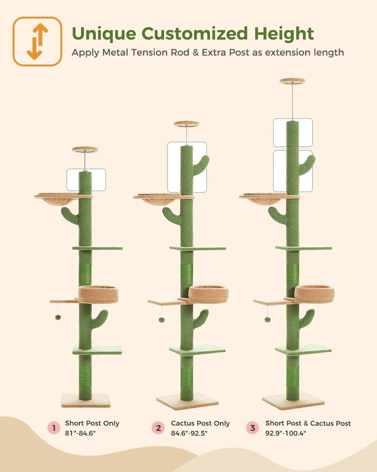Floor-to-Ceiling Cat Tree - 228-274cm Tall Cat Climbing Tower