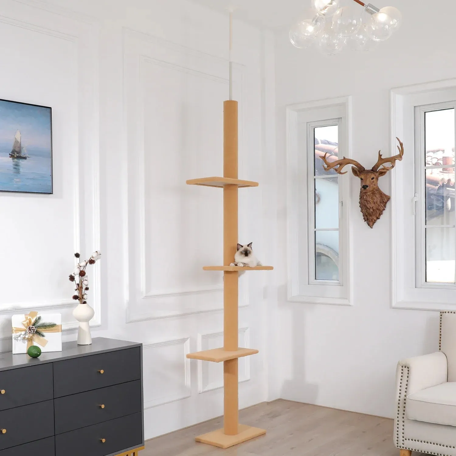 Floor-to-Ceiling Cat Tree - 228-274cm Tall Cat Climbing Tower