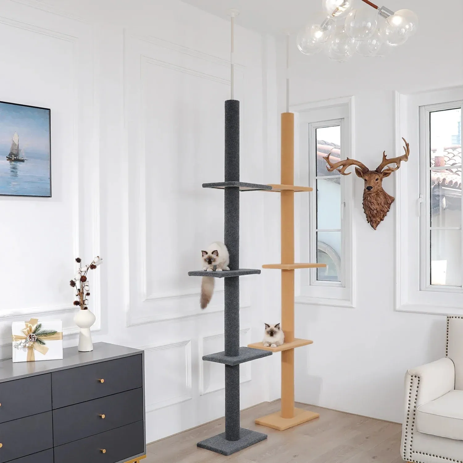 Floor-to-Ceiling Cat Tree - 228-274cm Tall Cat Climbing Tower