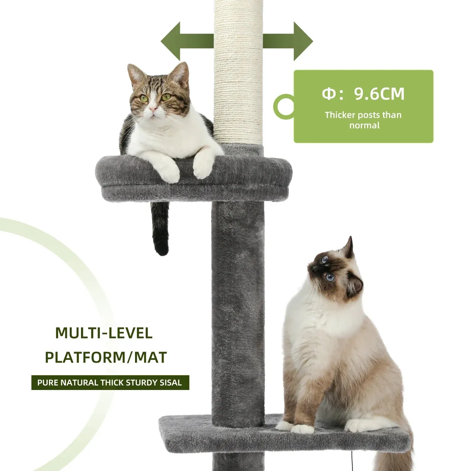 Floor-to-Ceiling Cat Tree - 228-274cm Tall Cat Climbing Tower