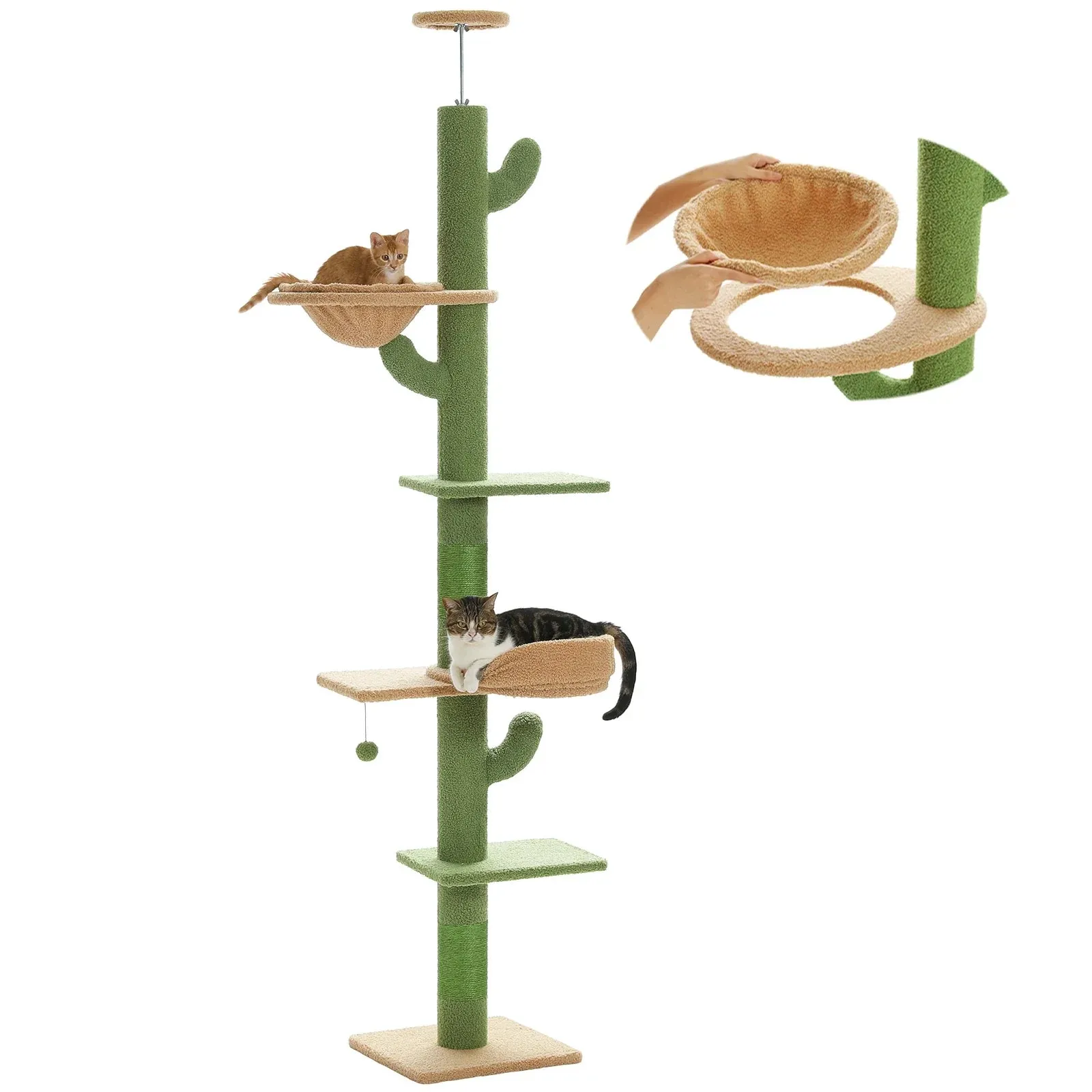 Floor-to-Ceiling Cat Tree - 228-274cm Tall Cat Climbing Tower