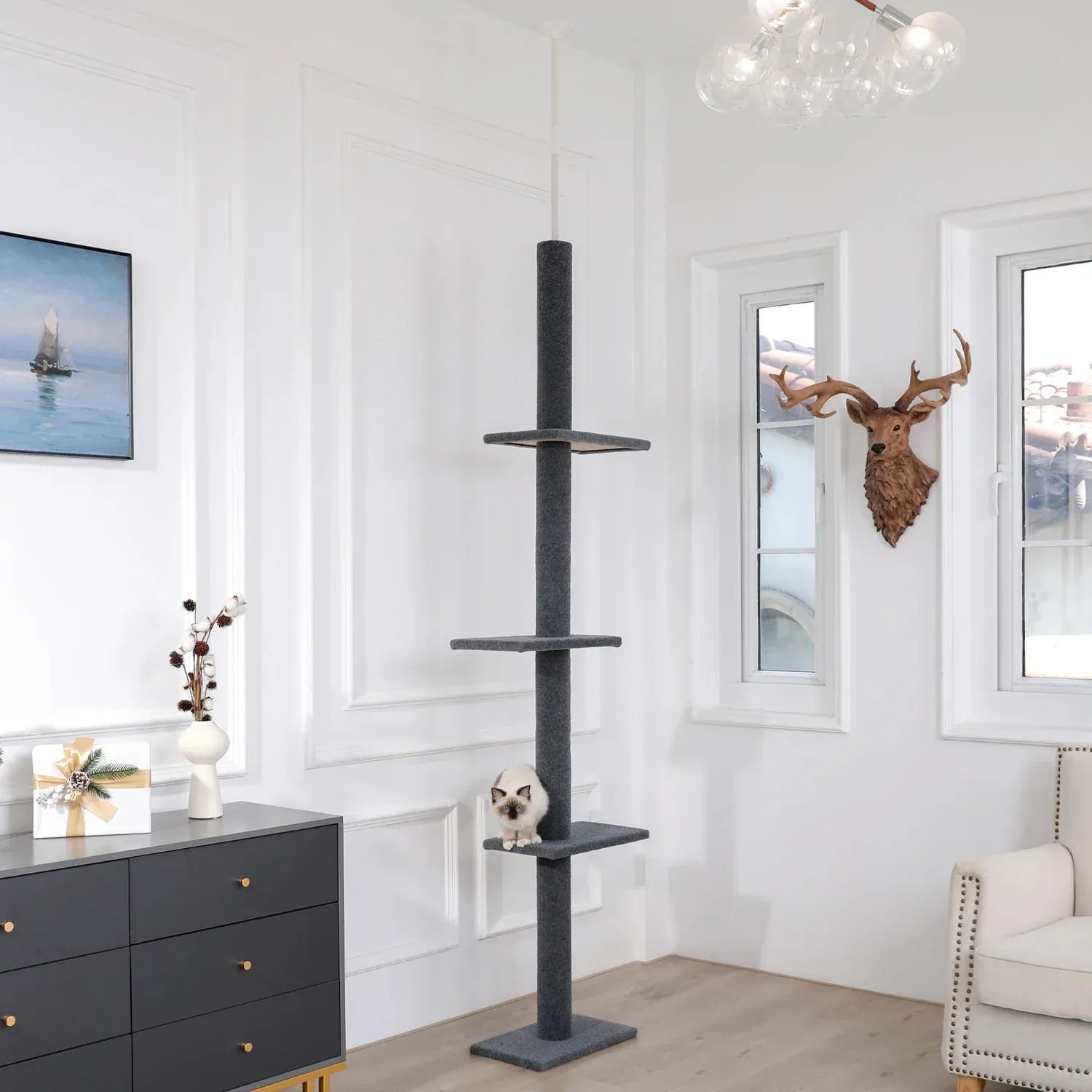 Floor-to-Ceiling Cat Tree - 228-274cm Tall Cat Climbing Tower