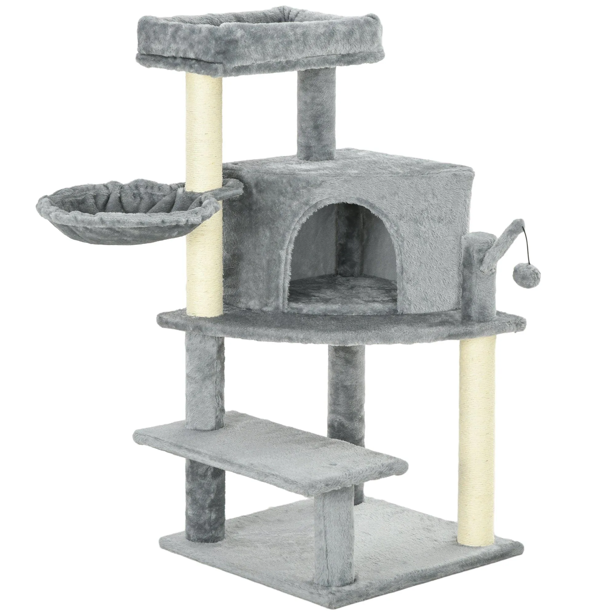 Grey Sisal Cat Tree Tower with Scratching Post, 100cm - Grey
