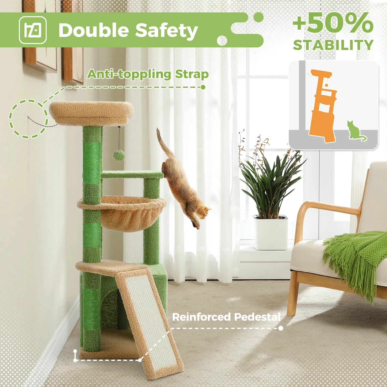 Indoor Cat Tree with Hammock, Condo, and Scratching Posts