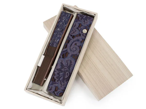 Japanese Sensu Foldable fan with a Fan bag / Masquerade Purple, Lace