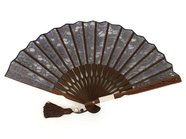 Japanese Sensu Foldable fan with a Fan bag / Masquerade Purple, Lace