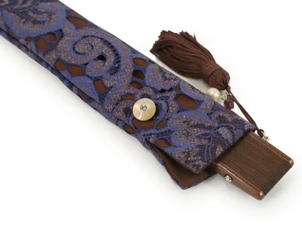 Japanese Sensu Foldable fan with a Fan bag / Masquerade Purple, Lace