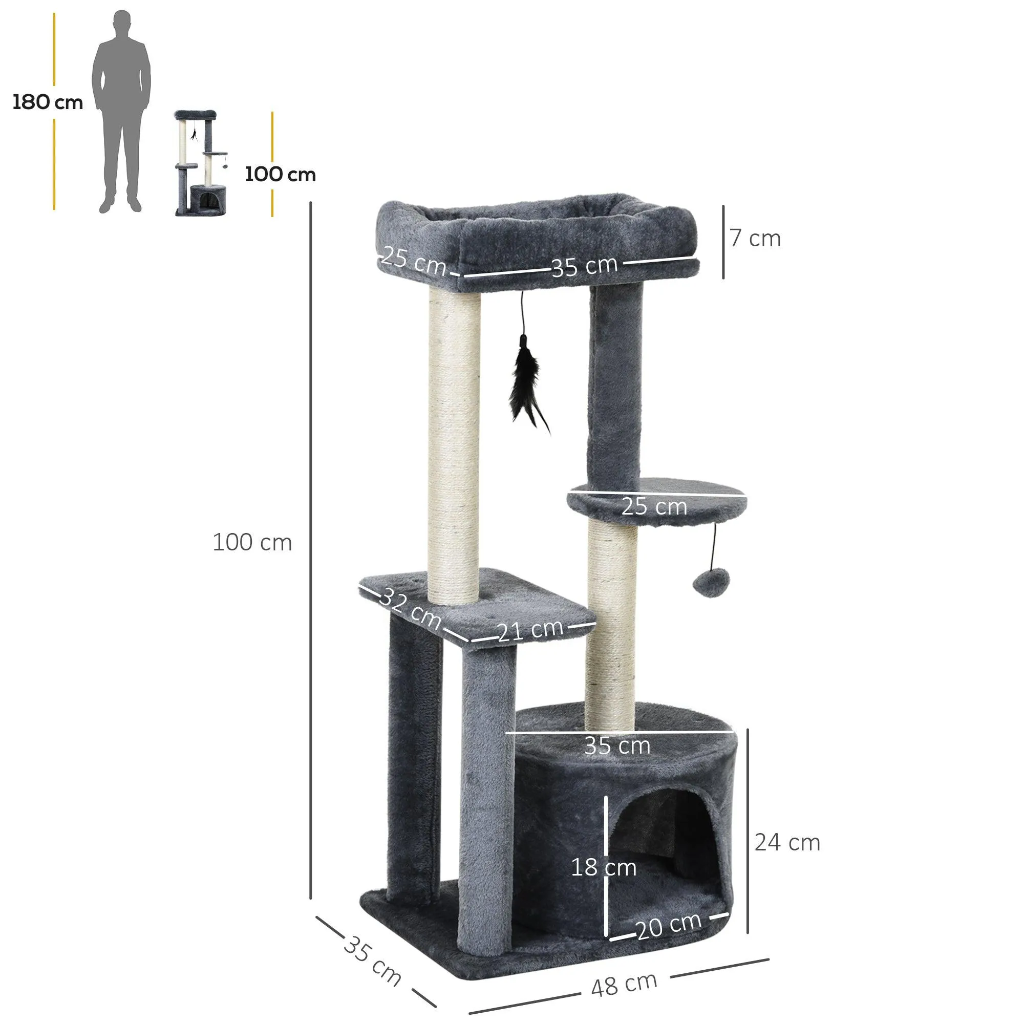 Multi-Activity Cat Tower, 100cm - Grey