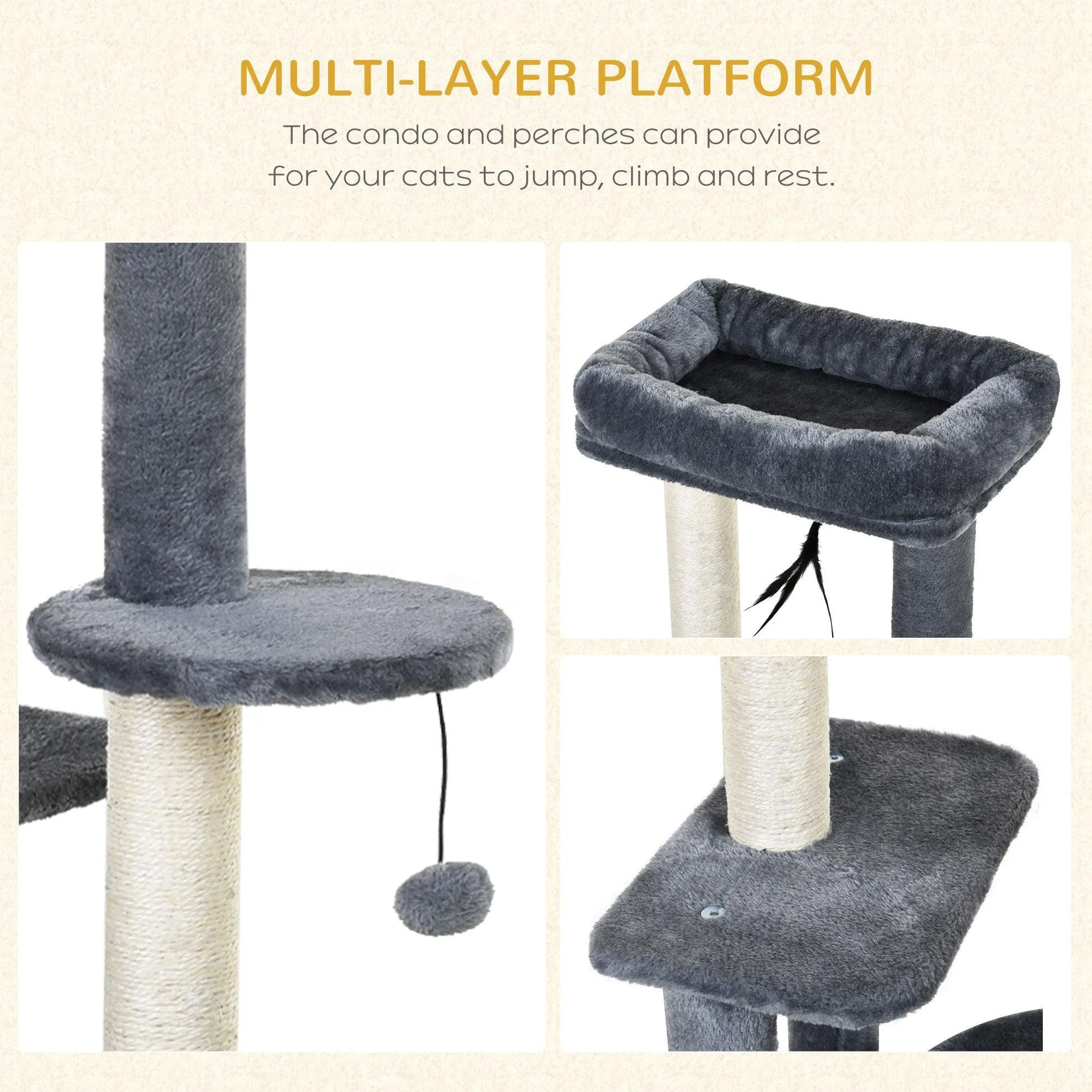 Multi-Activity Cat Tower, 100cm - Grey