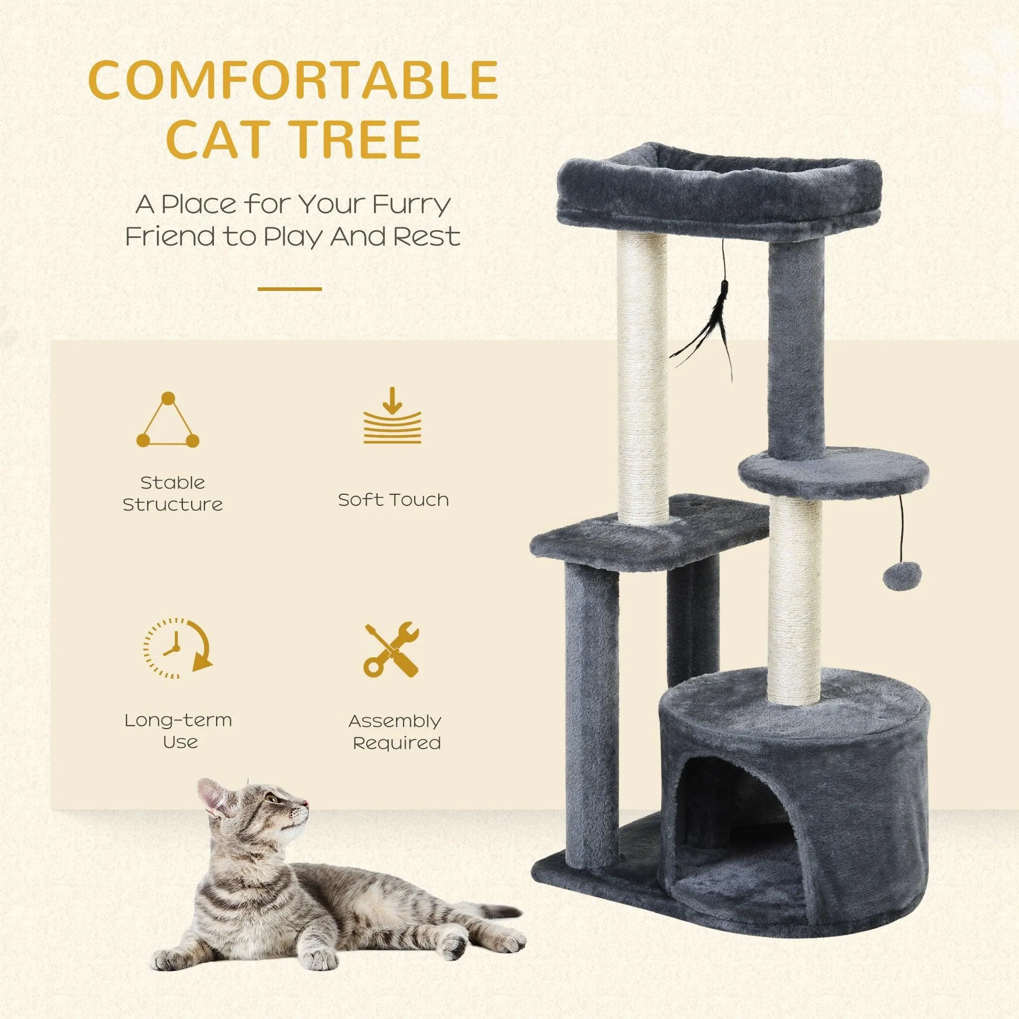 Multi-Activity Cat Tower, 100cm - Grey