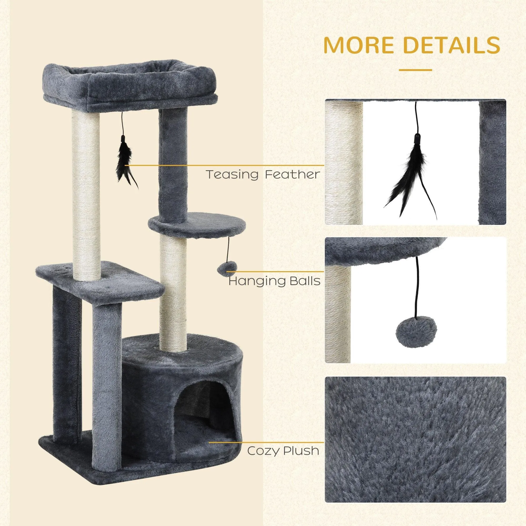 Multi-Activity Cat Tower, 100cm - Grey