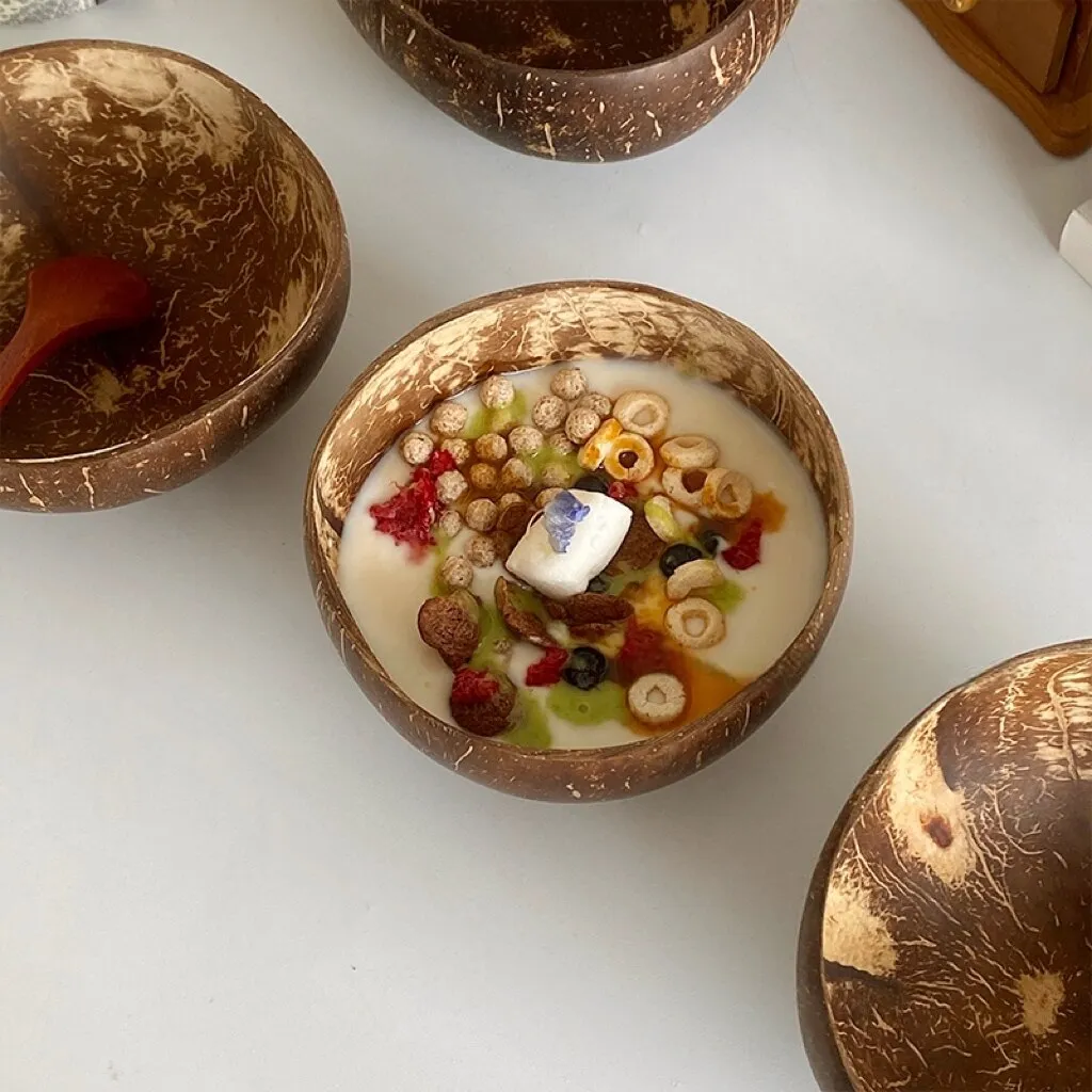 Natural Coconut Bowl - Handmade Organic Wooden Tableware - Wood Dessert Fruit Salad Rice Bowl Kitchen Dinnerware Container Bowl